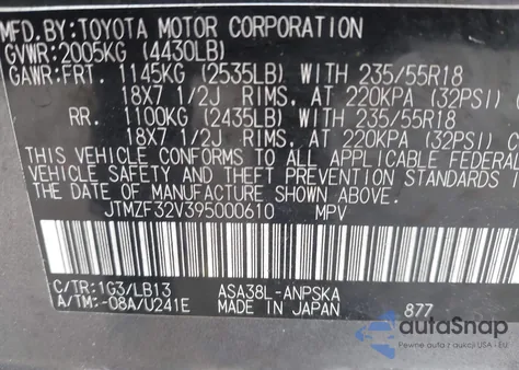 2009 Toyota Rav4 Sport z USA, uszkodzony, nr VIN JTMZF32V395000610